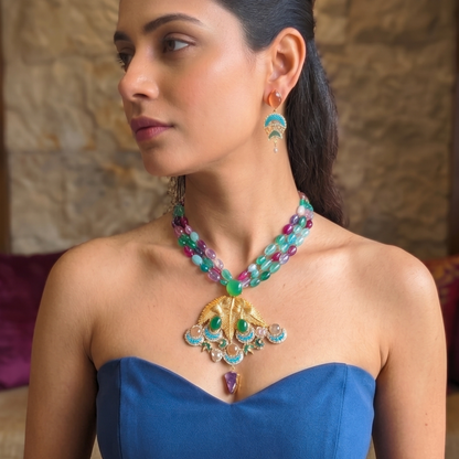 Multicolor Iravati Pachi Kundan Set