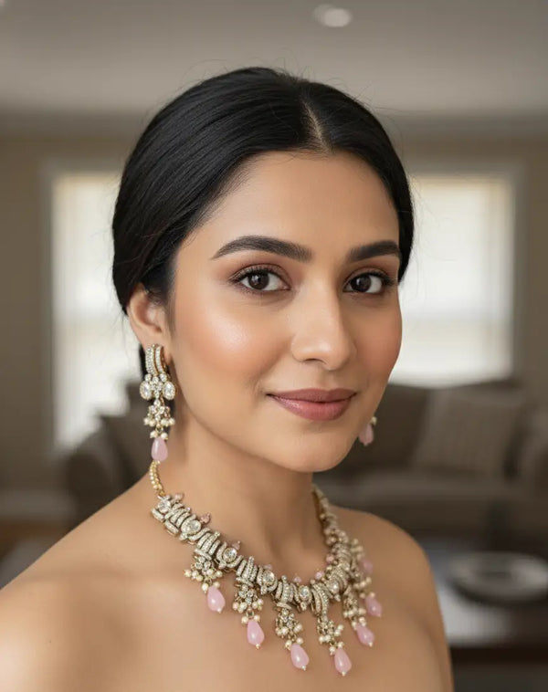 Baby Pink Ranjan American Diamond Set
