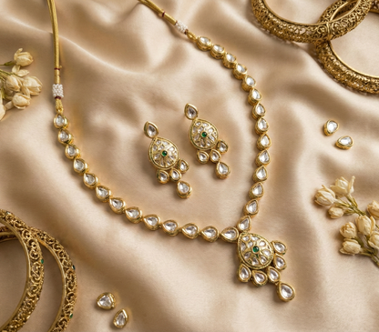 Ivory Green Kashvi Kundan Necklace Set