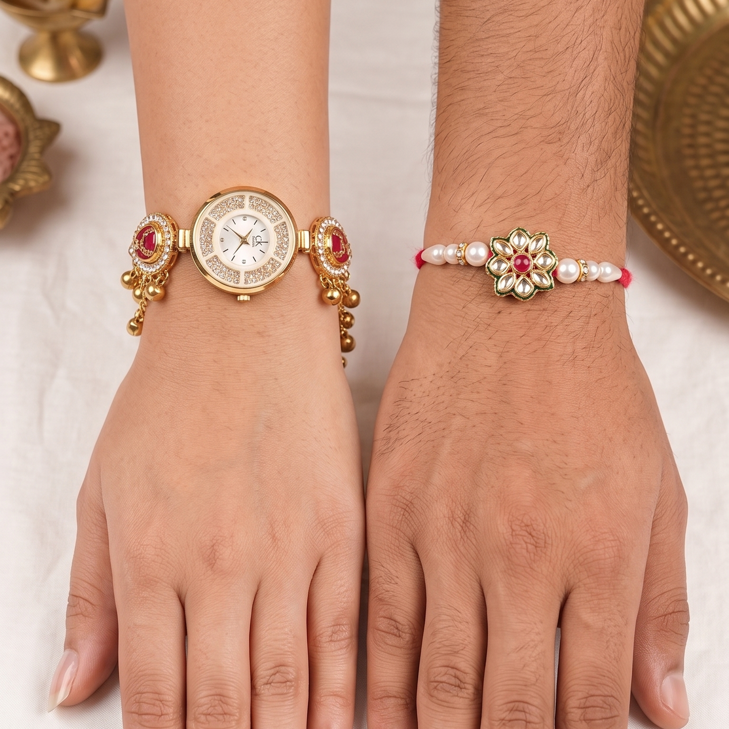 Pink Ira Bhai Bhabhi Watch Rakhi Combo