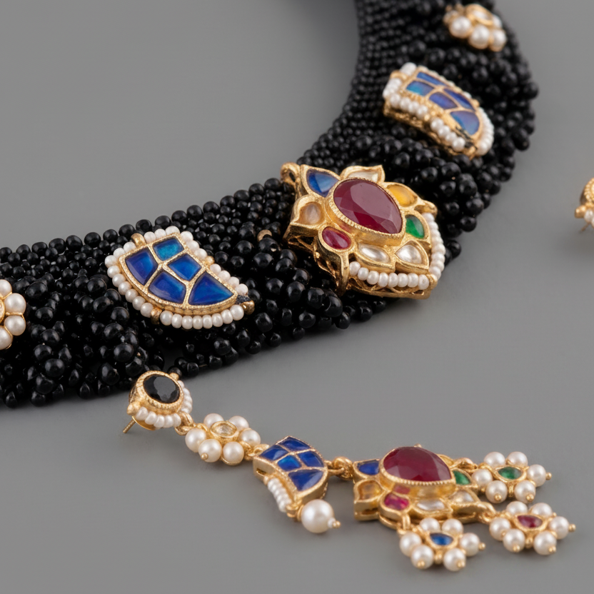 Black Devyani Pachi Kundan Set