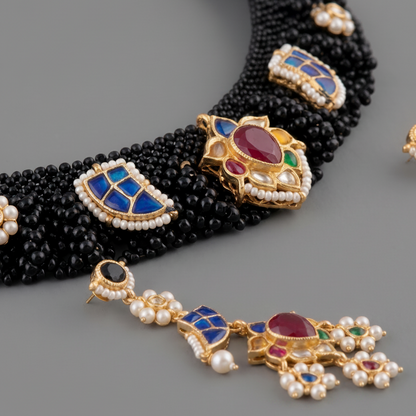 Black Devyani Pachi Kundan Set