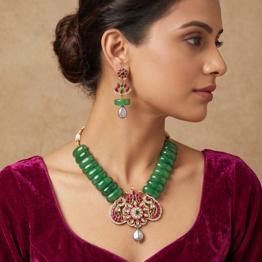 Emerald Yutika Pachi Kundan Set