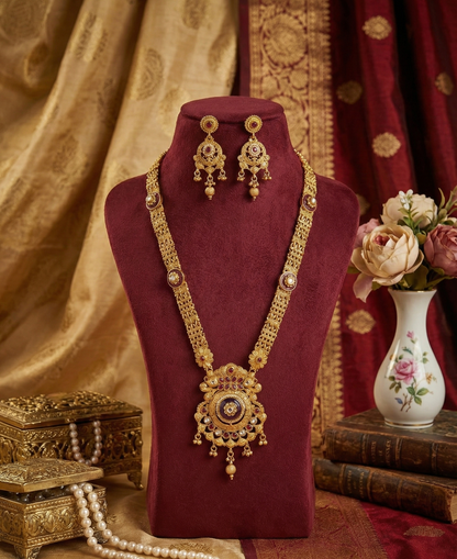 Maroon Rishita Rajwadi Necklace Set