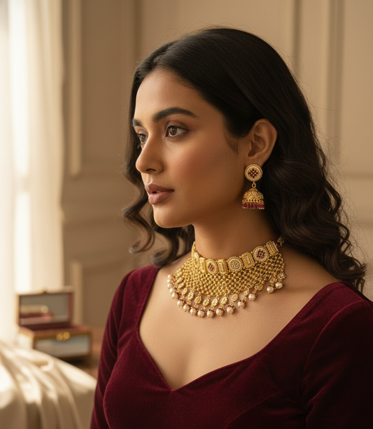 Golden Viara Rajwadi Choker Set