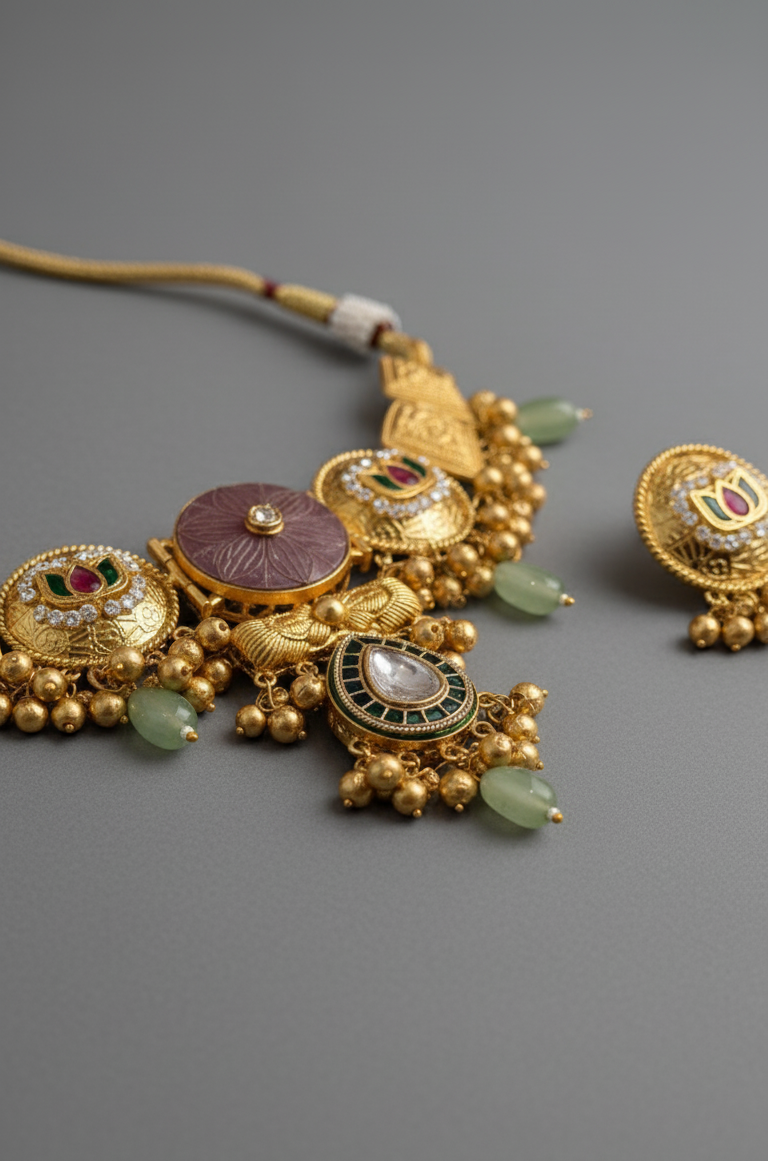 Gold Meera Rajwadi Choker Set