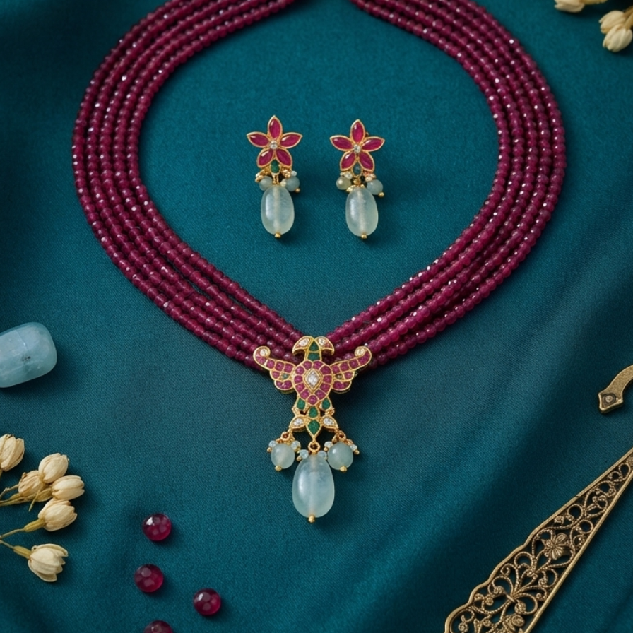 Pink Kusumita Pachi Kundan Set