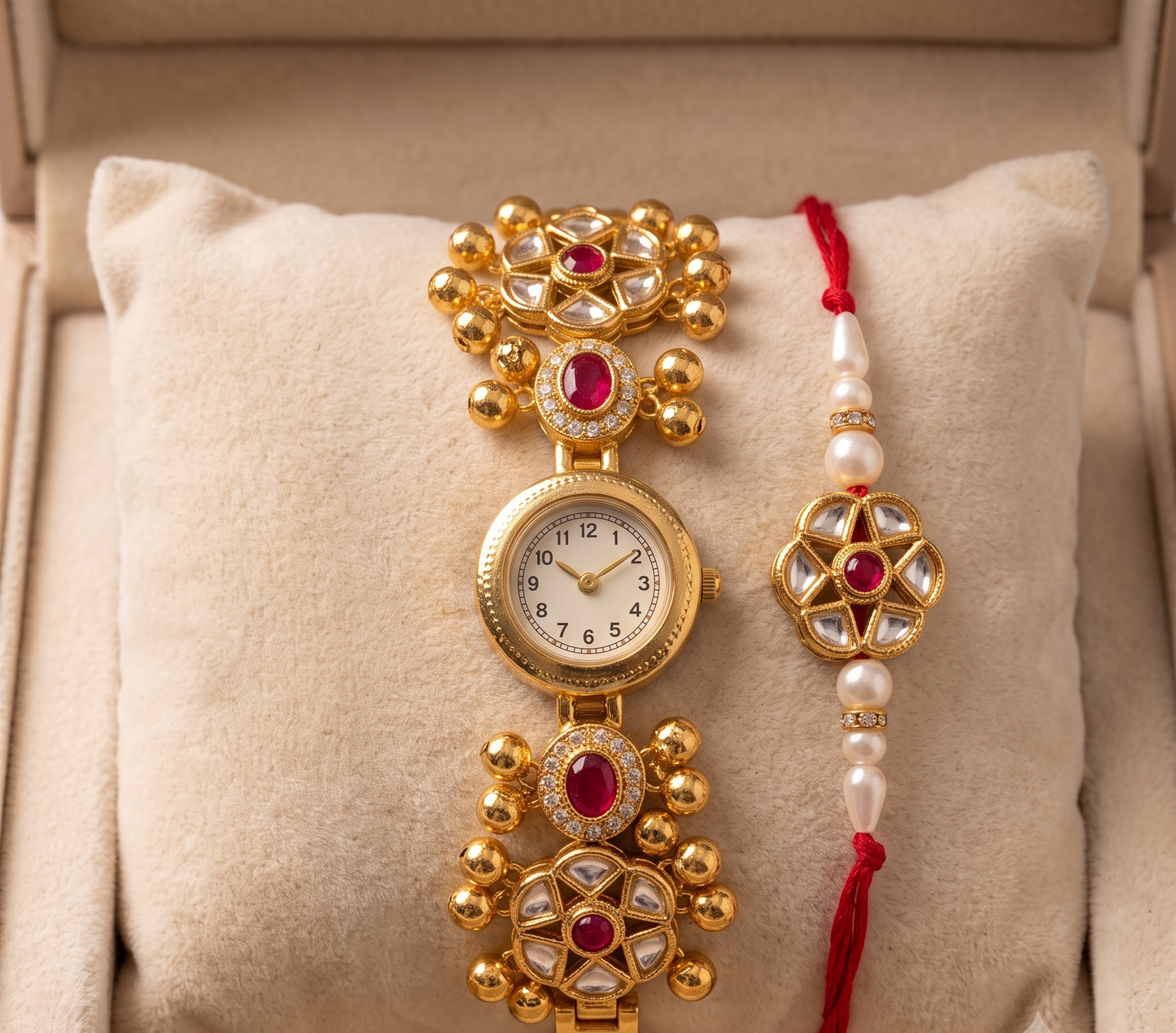 Pink Aadhya Bhai Bhabhi Watch Rakhi Combo