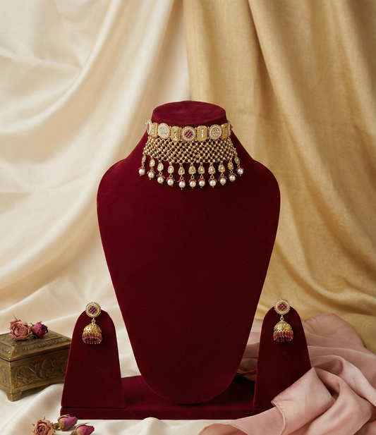 Golden Viara Rajwadi Choker Set