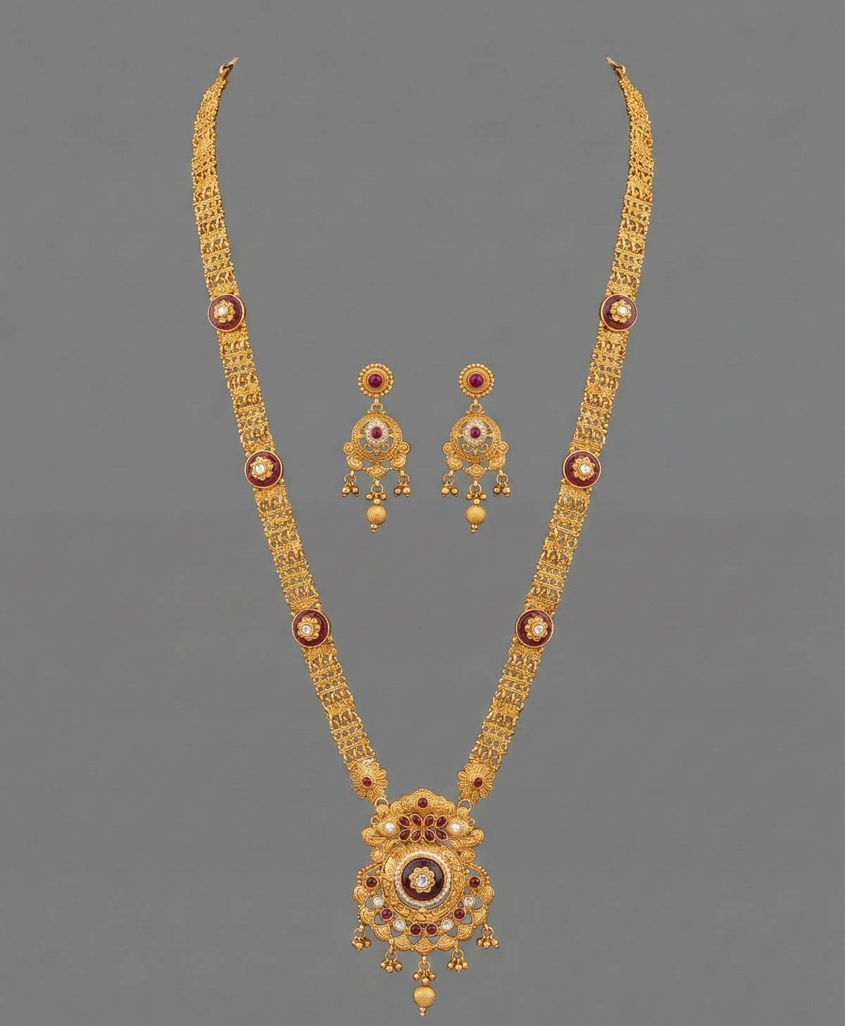 Maroon Rishita Rajwadi Necklace Set