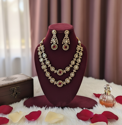 Pink Celina Moissanite Polki Necklace Set