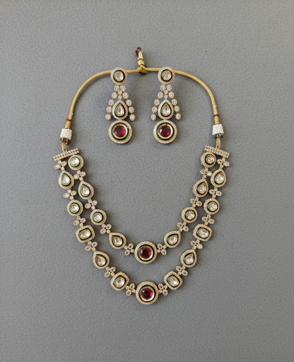 Pink Celina Moissanite Polki Necklace Set