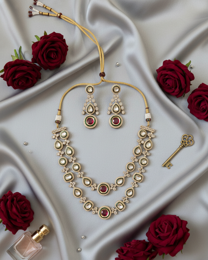Pink Celina Moissanite Polki Necklace Set