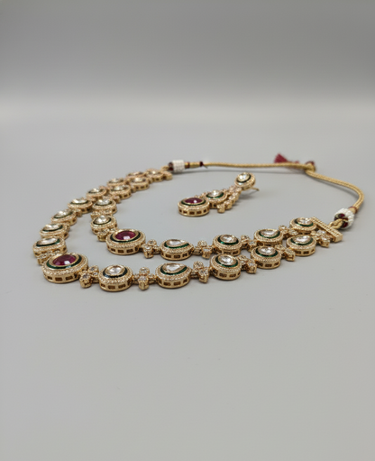 Pink Celina Moissanite Polki Necklace Set