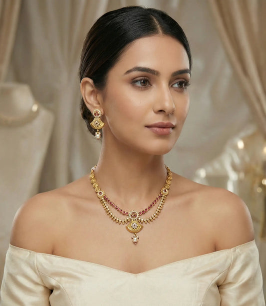 Golden Pink Alira Rajwadi Necklace Set