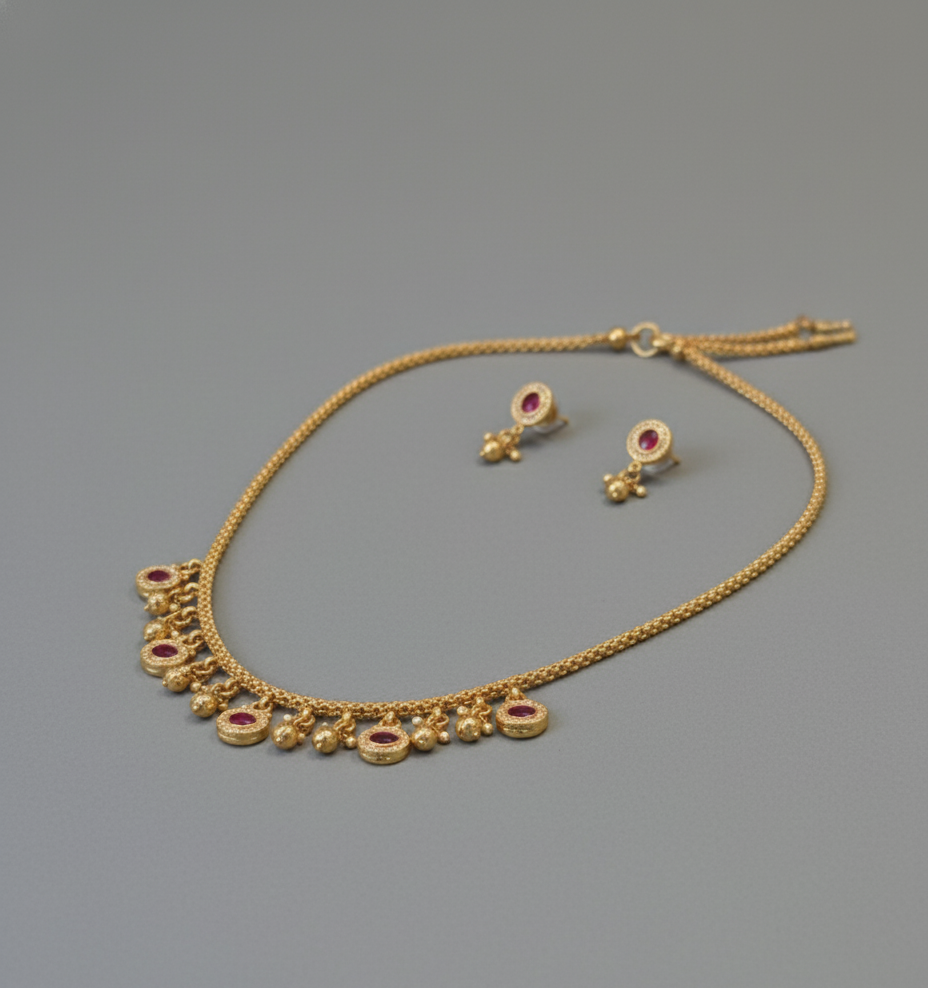 Rani Pink Kavya Antique Necklace Set