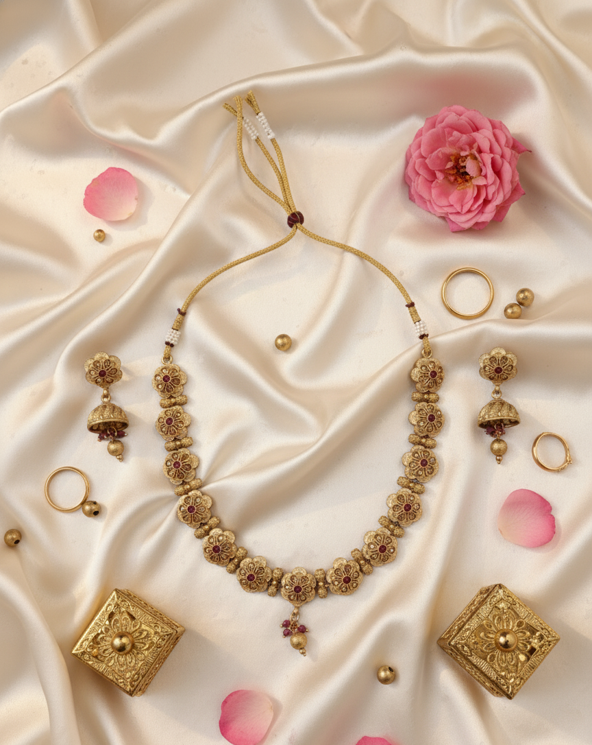 Pink Myra Antique Necklace Set