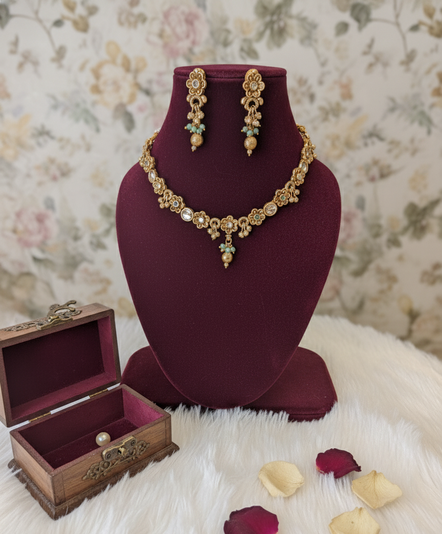 Mint Green Leela Antique Necklace Set