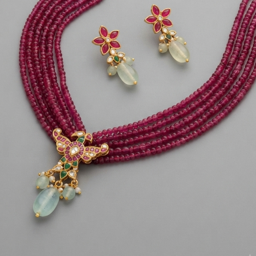 Pink Kusumita Pachi Kundan Set