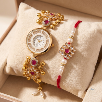 Pink Kashvi Bhai Bhabhi Watch Rakhi Combo