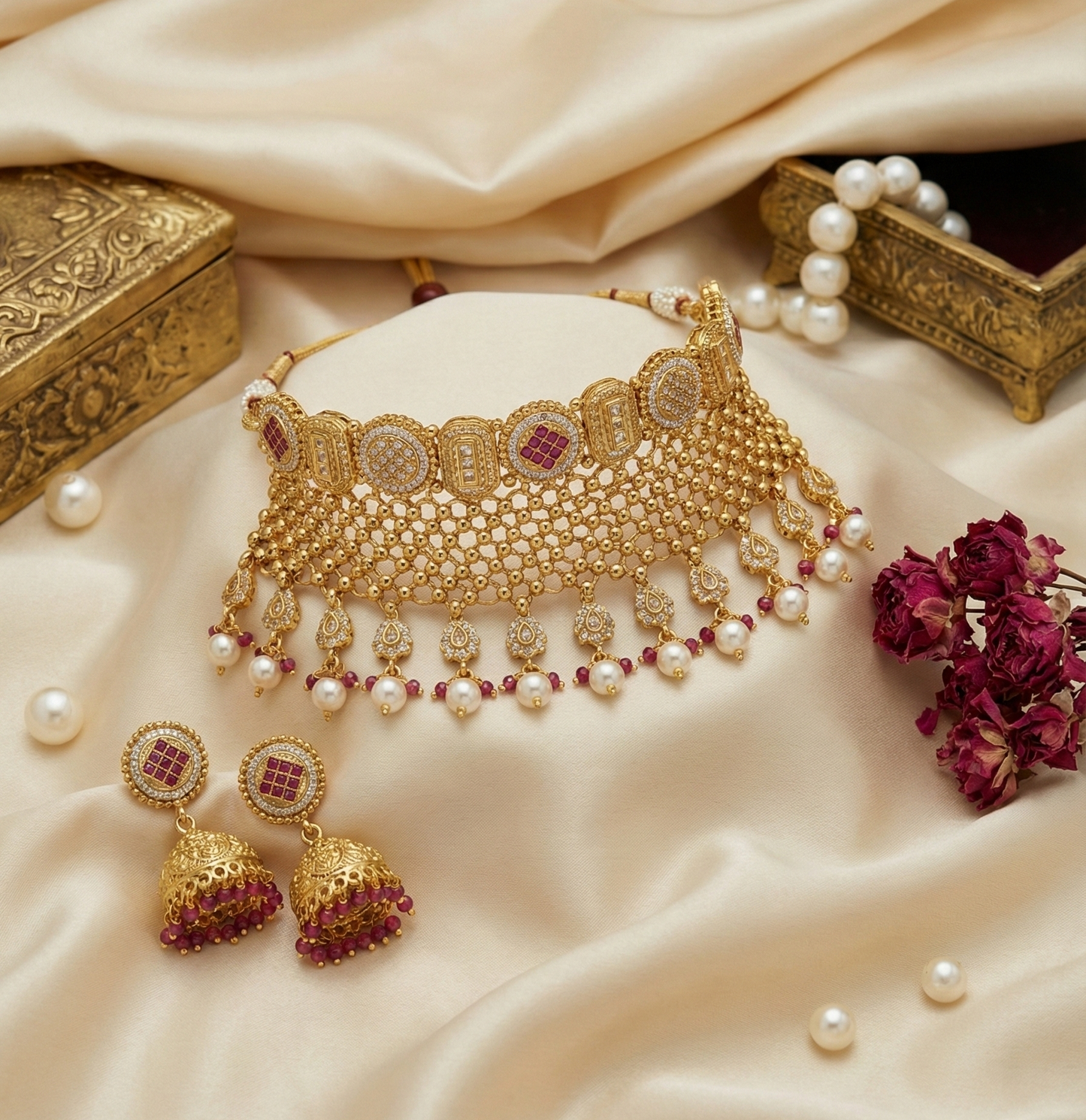 Golden Viara Rajwadi Choker Set