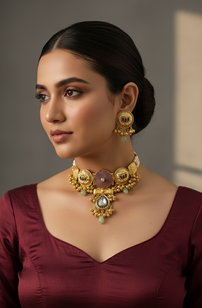 Gold Meera Rajwadi Choker Set
