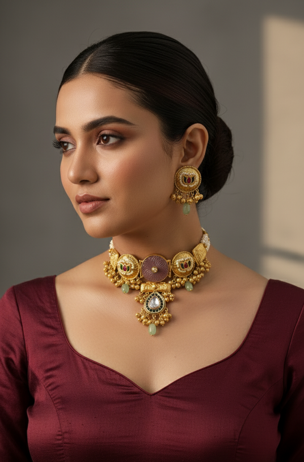 Gold Meera Rajwadi Choker Set