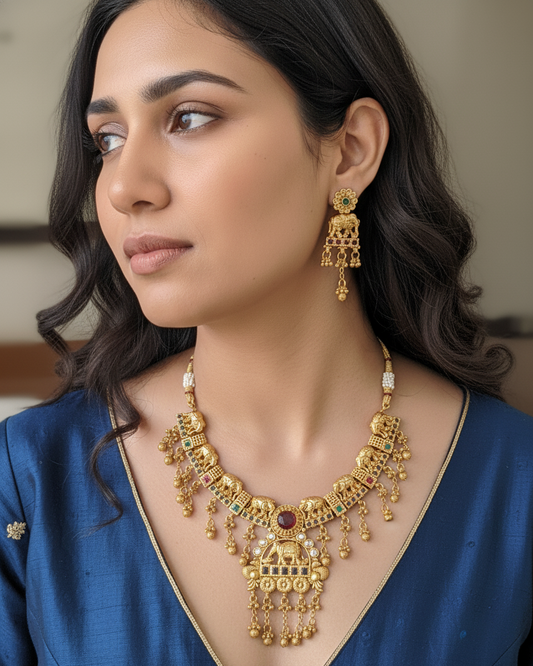Multicolor Sharda Rajwadi Antique Necklace Set