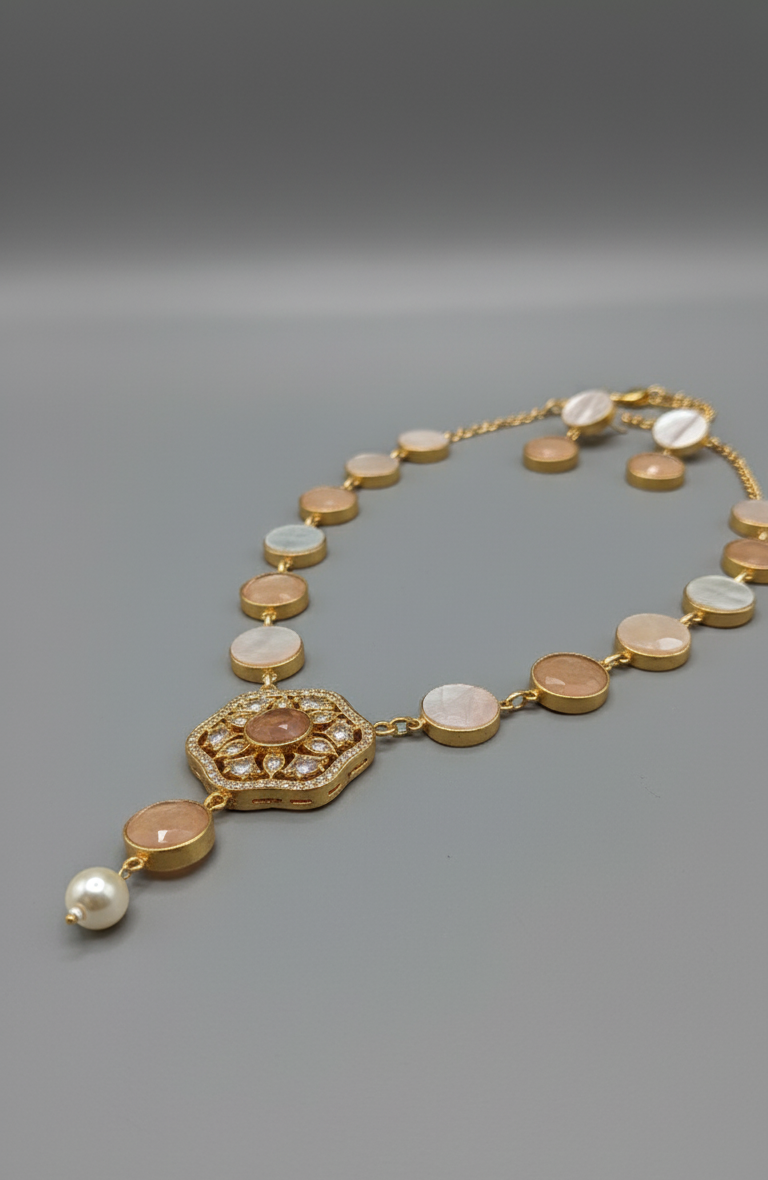 Peach Ivory Amira Victorian Necklace Set