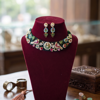 Emerald Kumudini Pachi Kundan Set