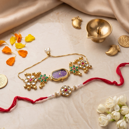 Multicolor Anvika Bhai Bhabhi Watch Rakhi Combo