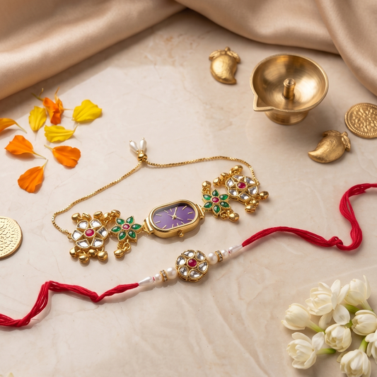 Multicolor Anvika Bhai Bhabhi Watch Rakhi Combo
