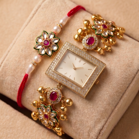 Multicolor Aarohi Bhai Bhabhi Watch Rakhi Combo