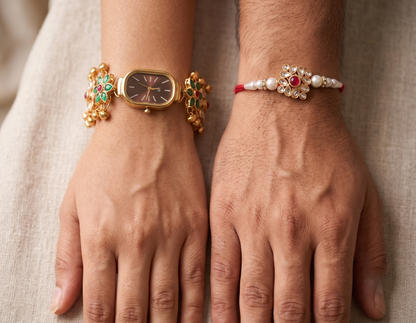 Multicolor Valmiki Bhai Bhabhi Watch Rakhi Combo