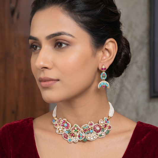Multicolor Haarini Pachi Kundan Set
