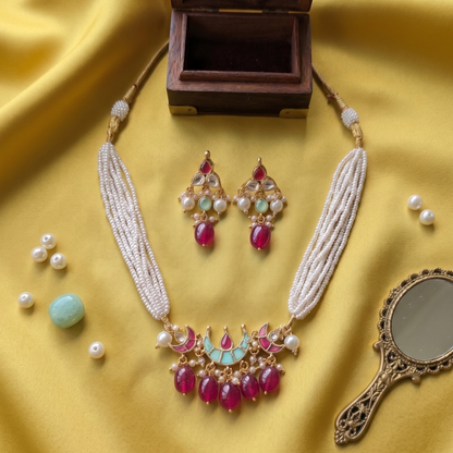 Pink Vedanshi Pachi Kundan Set