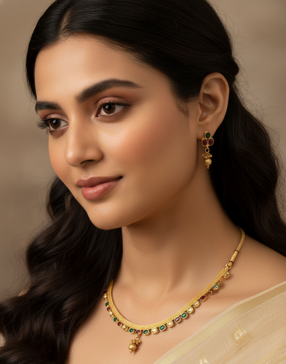 Pink & Green Nayantara Antique Necklace Set