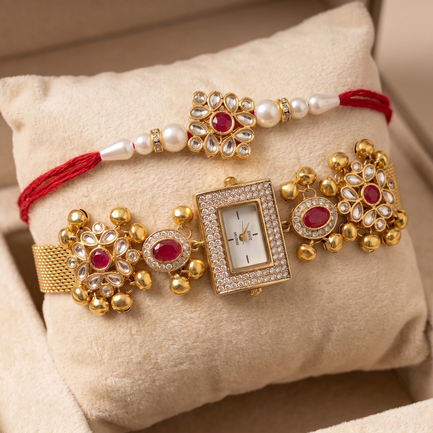 Pink Navya Bhai Bhabhi Watch Rakhi Combo