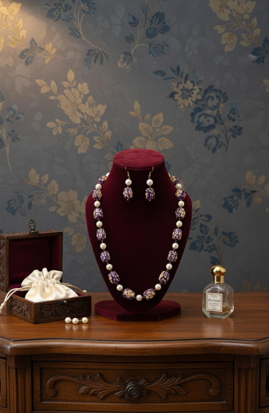 Purple Charvi Pearl Necklace Set