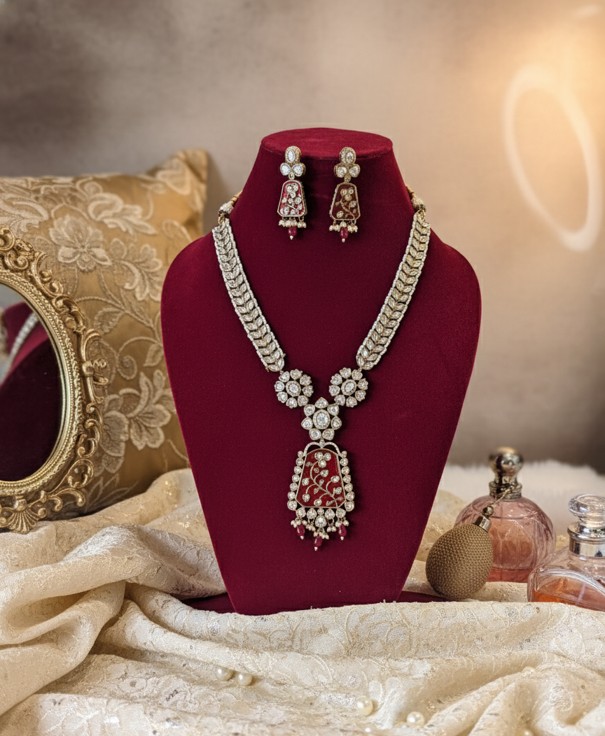 Maroon Padmini Raanihaar Necklace Set