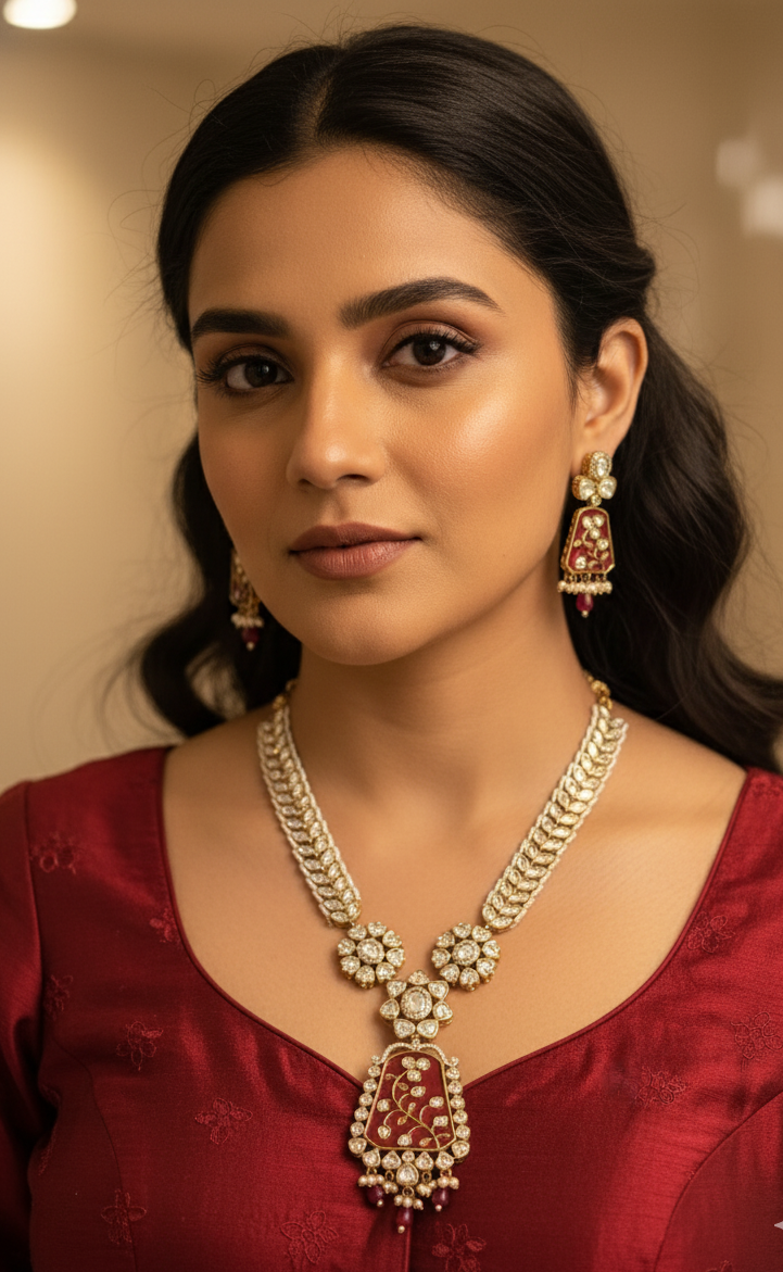 Maroon Padmini Raanihaar Necklace Set