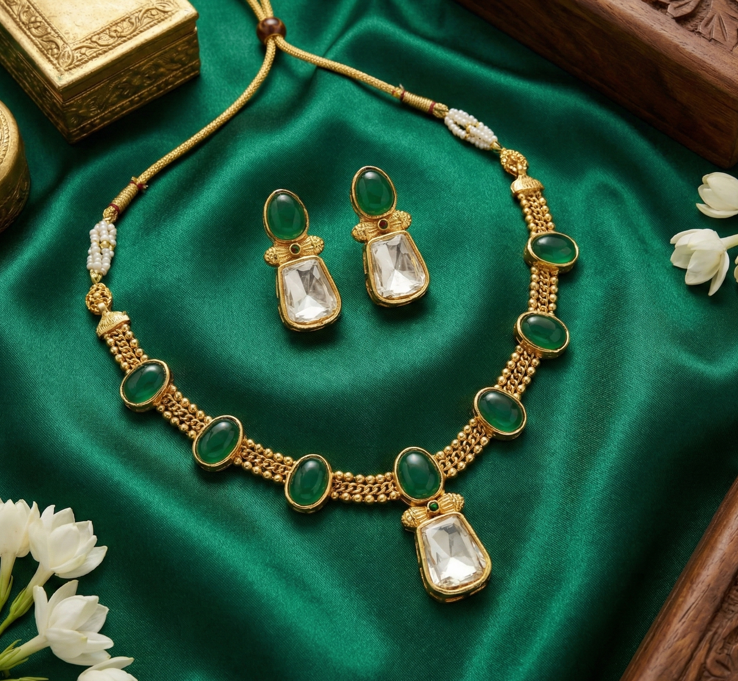 Emerald Dhrishti Kundan Necklace Set