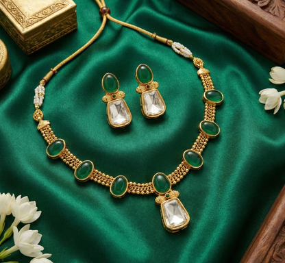 Emerald Dhrishti Kundan Necklace Set