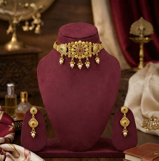 Golden Tara Rajwadi Choker Set
