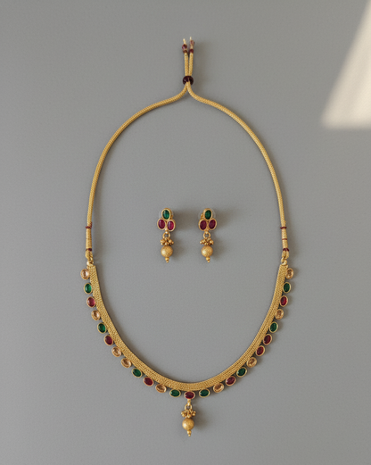 Pink & Green Nayantara Antique Necklace Set
