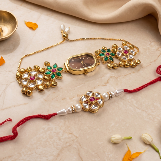 Multicolor Nayra Bhai Bhabhi Watch Rakhi Combo