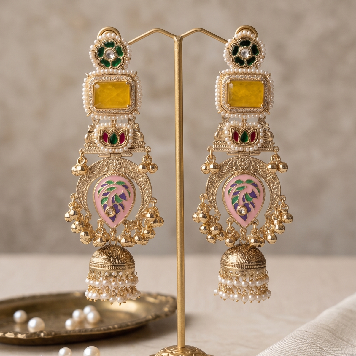 Yellow Aayra Kashmiri Earrings