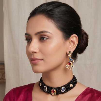 Black Devyani Pachi Kundan Set