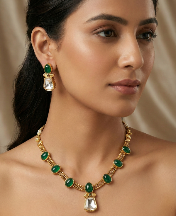 Emerald Dhrishti Kundan Necklace Set