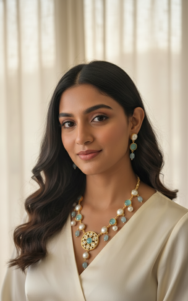 Aqua Blue Nivara Victorian Necklace Set